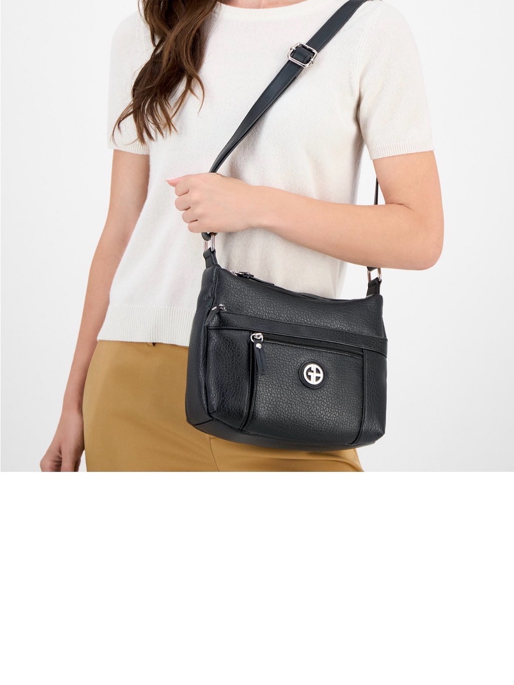Giani Bernini Black Pebbled Leather Crossbody with Silver Logo